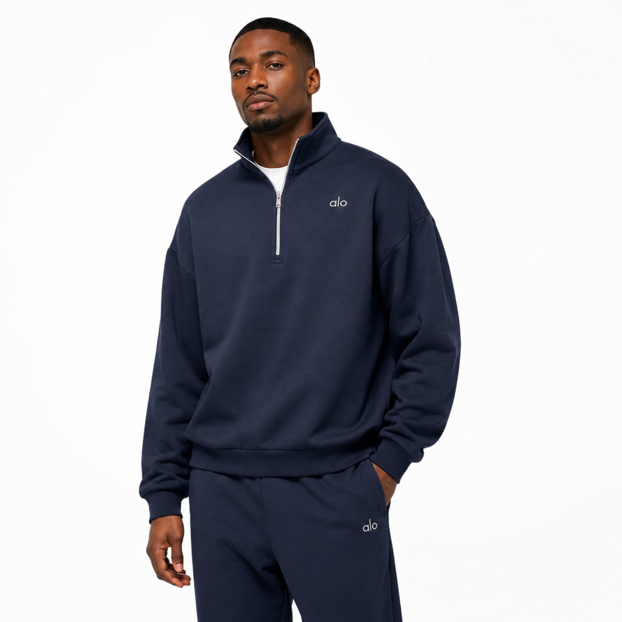 Sudadera Hoodie Alo Zip Azul Navy